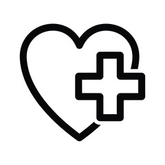 Fototapeta premium Heart with medical cross icon, simple black and white illustration