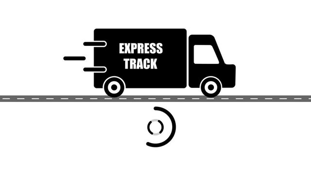 Truck icon with EXPRESS TRACK text animation.Pickup truck,delivery truck and courier service icon online shopping logistics concept animation on white background.
