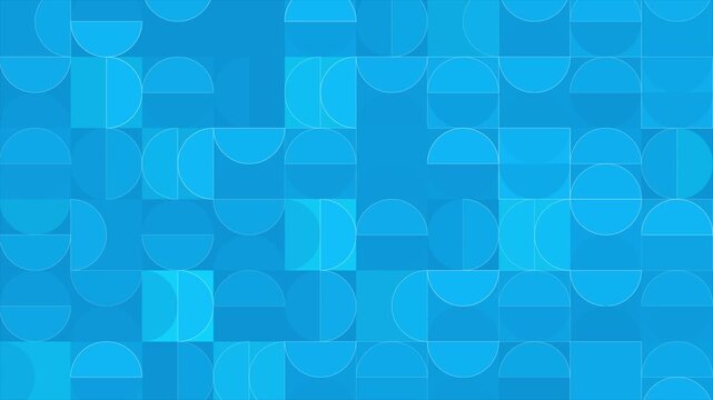 Geometric seamless pattern with squares, circles and semi circles. Modern blue aesthetics motion design. Seamless loop. Video animation Ultra HD 4K 3840x2160