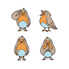 Obraz premium Cartoon birds showing emotions on white background with copy space