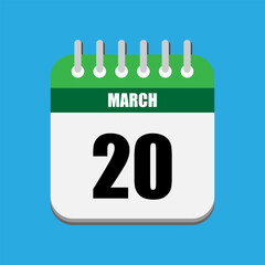 Calendar Icon Featuring the Date March 20, Representing a Special Day or Event on the 20th of March