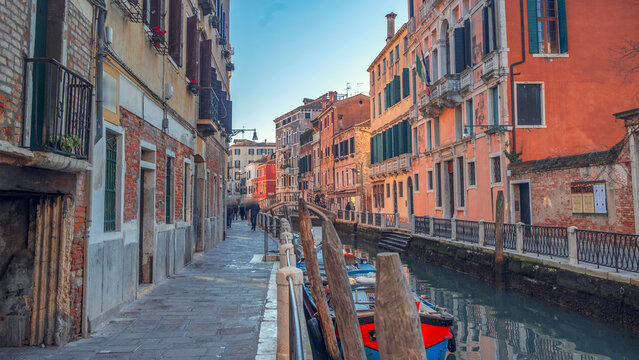 Narrow Canal and Historic Buildings at Fondamenta de Ca' Bala, Venice, Italy