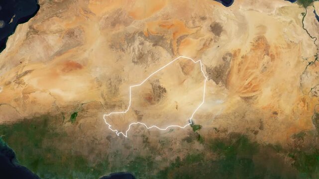 World Map to Country Zoom Animation with Glowing Border Outline Niger