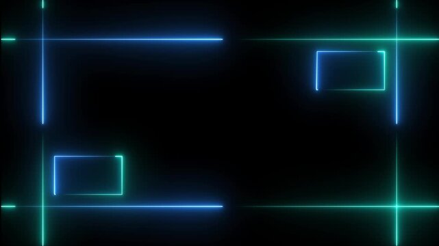 Rectangular neon effect animation. Neon flame gradually appearing in a rectangle frame. Abstract neon line picture frame background glowing laser lines abstract background animated, 4k animation