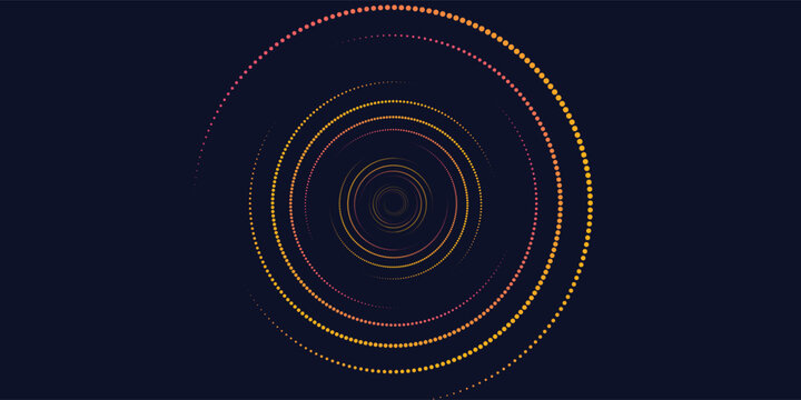 Halftone circular frame logo design vector template. Circle dots isolated on black background. Fabric design element.Halftone circle dots texture.