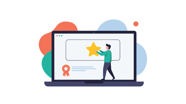 Successful user adds a five-star rating to an online certificate or award to highlight excellence and high satisfaction with the educational course.