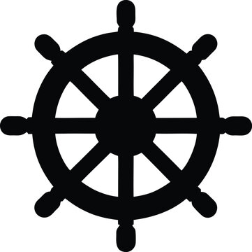 ship s wheel with spokes Black silhouette vector illustration on transparent background