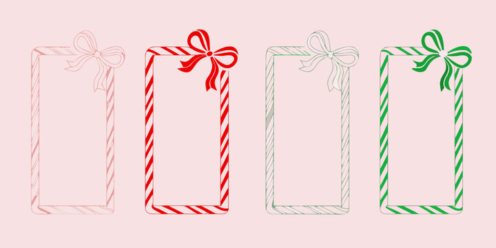 Four decorative candy cane frames in red and green hues