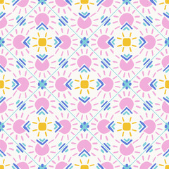 Stylized tropical sunset decorative seamless pattern in pastel colors