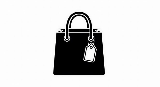 A Simple Black and White Icon of a Shopping Bag with a Price Tag Hanging from the Handle