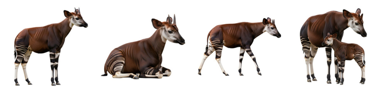 A serene okapi family on transparent background