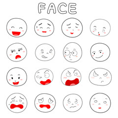 A collection of facial illustrations with various facial expressions