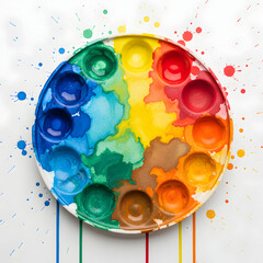 Vibrant messy watercolor palette with blended blobs of paint in various colors