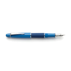 A solitary blue pen lies horizontally on white background