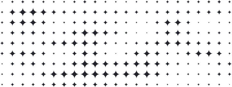 Simple geometric pattern with sparkling stars and diamond shapes on white background. Modern Y2K retro grid design with abstract burst elements and minimal aesthetic.