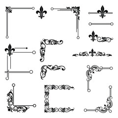 Elegant fleur de lis ornaments and decorative swirls seamless border vector illustration black and white flat design © TARU STOCKPLC
