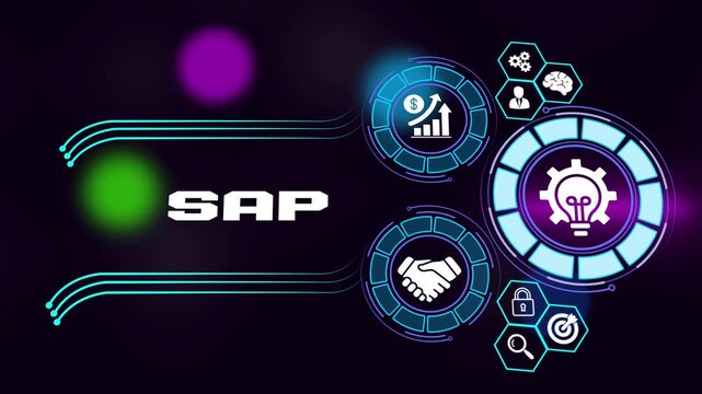 SAP enterprise resource planning and corporate software management concept. Business, Technology, Internet and network concept.