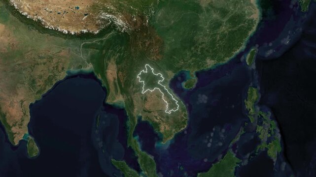 World Map to Country Zoom Animation with Glowing Border Outline Laos