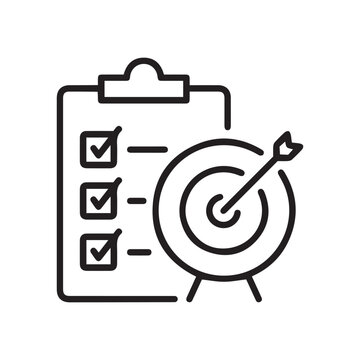 Planning and objectives, linear icon. Checklist and goal. Line with editable stroke