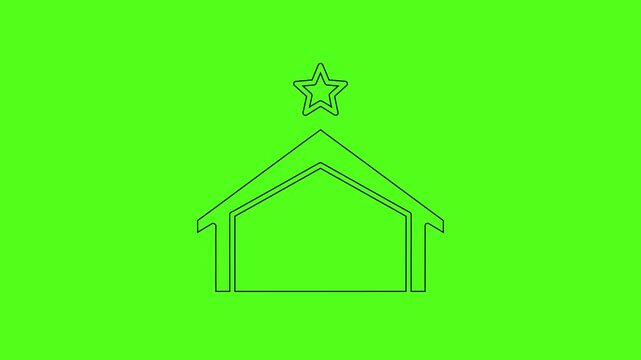 Minimalist Nativity Stable with Star Line Art Animation Green Screen Overlay Video