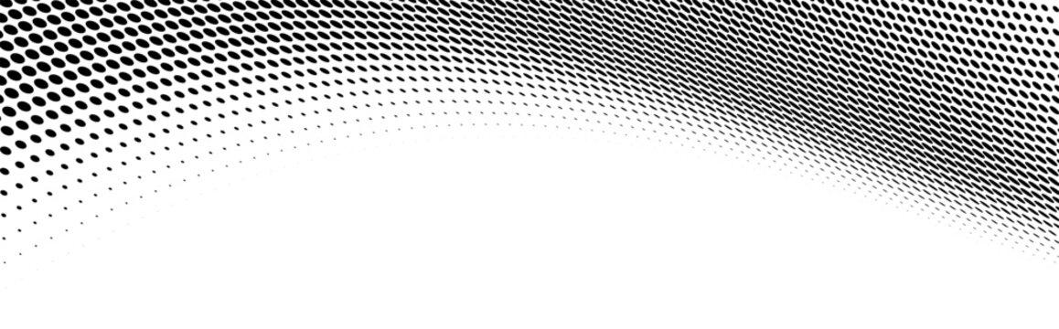 Abstract black dot field forming curved illusion effect.