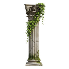 Naklejka premium Ancient Greek column with ivy on transparent background for architectural design projects