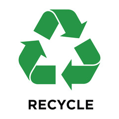 Obraz premium Green recycling symbol with recycle text on white background icon