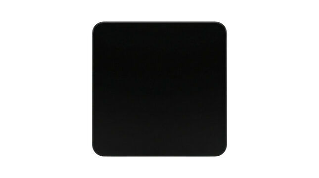 白い背景に分離された、丸みを帯びた角を持つシンプルな黒い正方形のアイコン。ミニマルなデザインで、ウェブサイトやアプリケーションのインターフェース要素として使用できる汎用性の高いグラフィック。