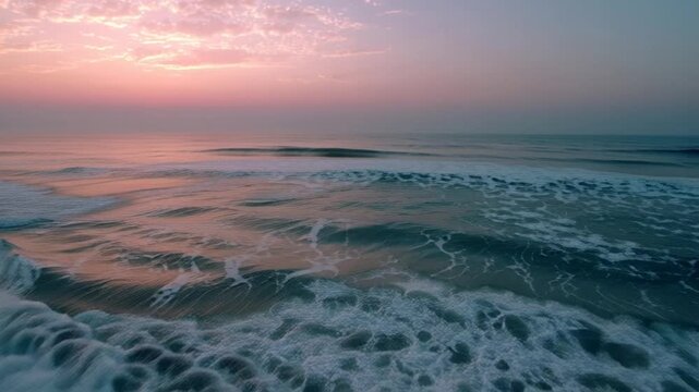 Gentle Ocean Waves at Dusk with Pastel Colored Sky and Soft Lighting