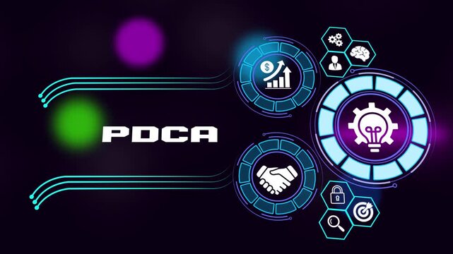 PDCA continuous improvement cycle and quality control management concept. Business, Technology, Internet and network concept.