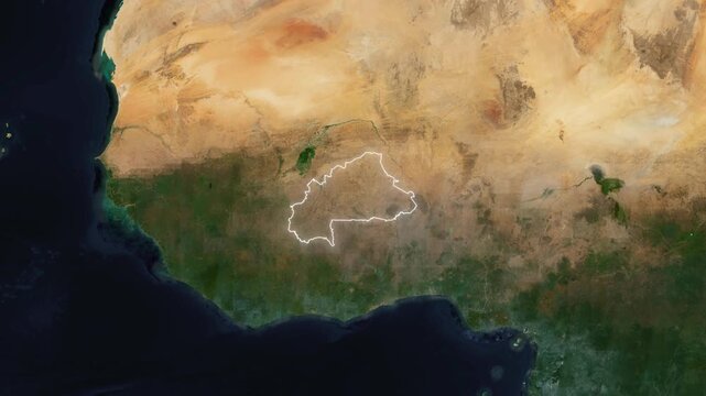 World Map to Country Zoom Animation with Glowing Border Outline Burkina Faso
