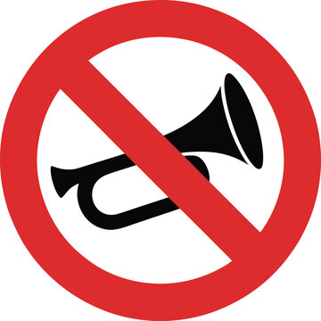 No horn traffic sign, do not honk red prohibition symbol, quiet zone vector illustration