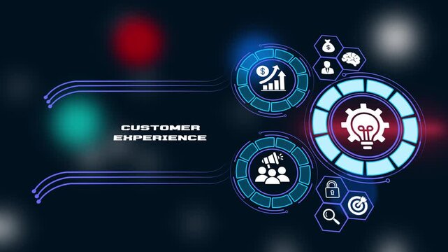 Customer Experience Concept with Digital User Feedback HUD Interface and Consumer Satisfaction Engagement Icons for Service Excellence and Loyalty