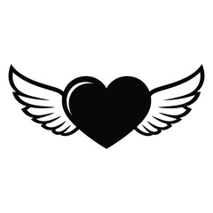 Fototapeta premium Black Heart with Wings Vector Illustration, Flat Design