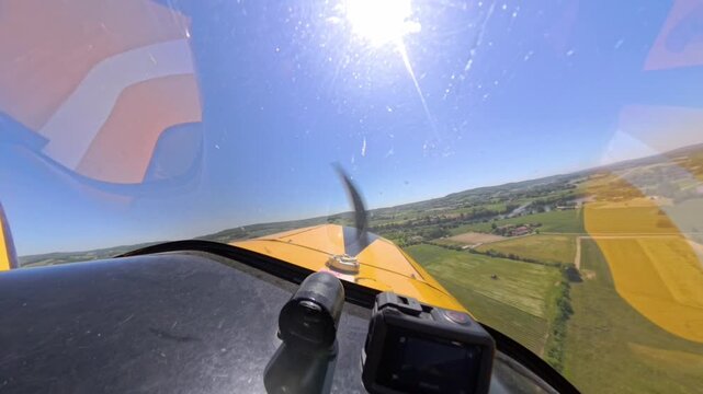 Cockpit view during Landing from an Aerobatic Flight in a Cap10 Airplane