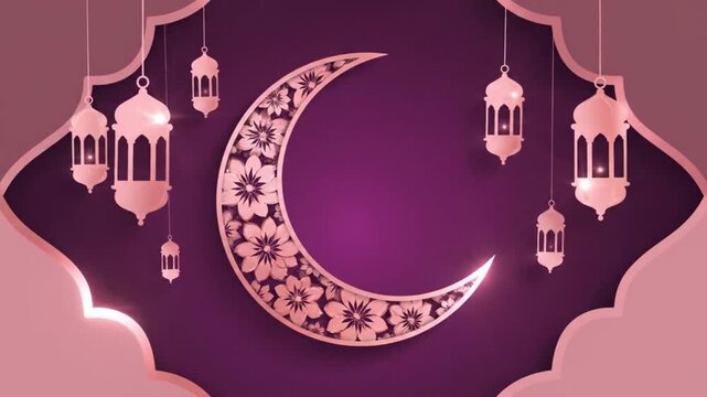 Ramadan Kareem Islamic Background with Crescent Moon and Lanterns.