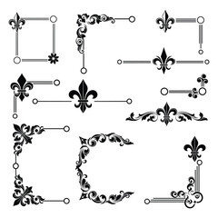 Fleur de lis symbols set elegant decorative ornaments vintage heraldry royalty emblems vector illustration © tarustock