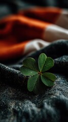 Fototapeta premium Clover and the flag of Ireland St. Patrick's Day, green holiday, quatrefoil, leprechaun with gold in a pot, Irish annual holiday, color green. Irish tradition and celebration concept. High quality