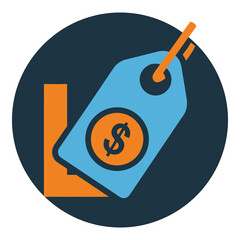 Price tag with dollar sign on blue and orange graphic design element icon