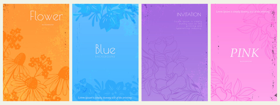 Bright flower gradient banners. Pink, Blue, orange and purple colors. Discount or sale background. 