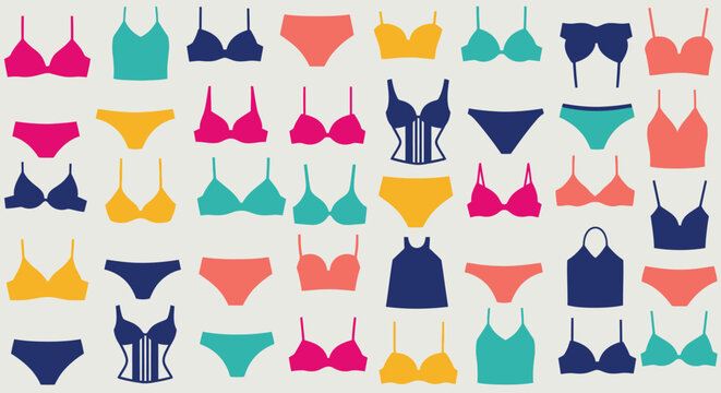 Assorted Colorful Swimwear and Undergarments Collection.