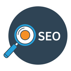 SEO search engine optimization magnifying glass icon on circle background icon