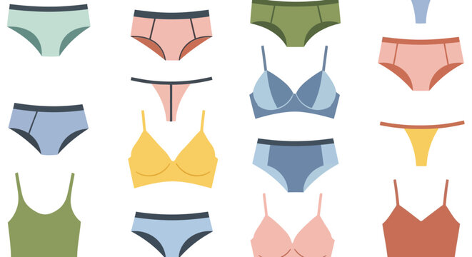 Assorted Women's Lingerie and Swimwear in Various Colors and Styles.