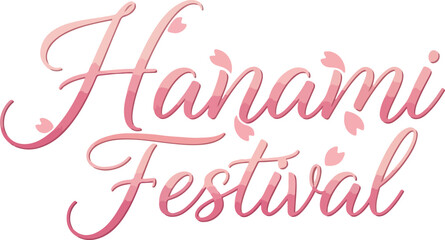 Pink Hanami Festival Typography with Sakura Petals for Japanese Spring Celebration Logo © reyna_art