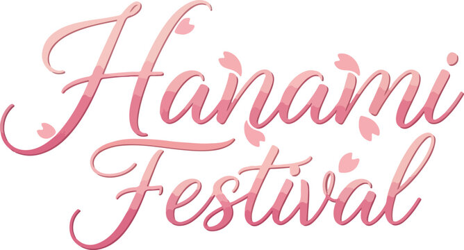 Pink Hanami Festival Typography with Sakura Petals for Japanese Spring Celebration Logo