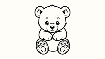 Fototapeta premium Cute baby bear sitting and looking forward line art illustration for coloring