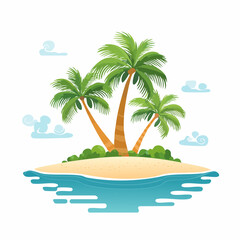 Obraz premium Vibrant Tropical Island Oasis with Swaying Palm Trees and Calm Azure Waters, Perfect for a Remote Getaway