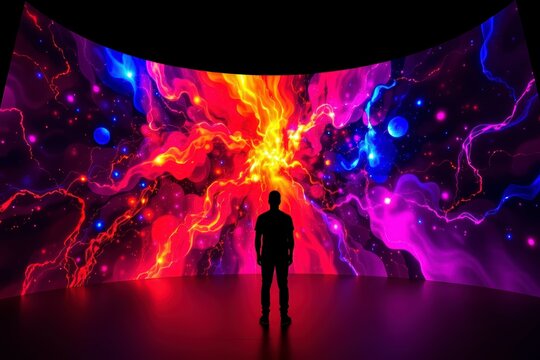 Silhouette Before Vibrant Cosmic Digital