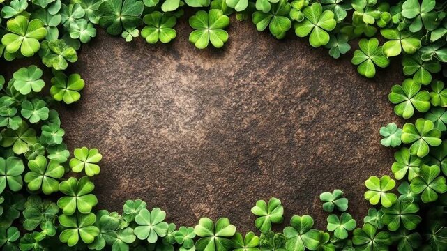 Lush green clover leaves on rustic wooden background. Saint Patrick's Day, St Paddy's Day, St Patty's Day - Irish National Holiday and Cultural Celebration