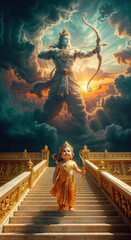 Divine Infant Rama and Celestial Lord Rama with Bow and Arrow baby Rama